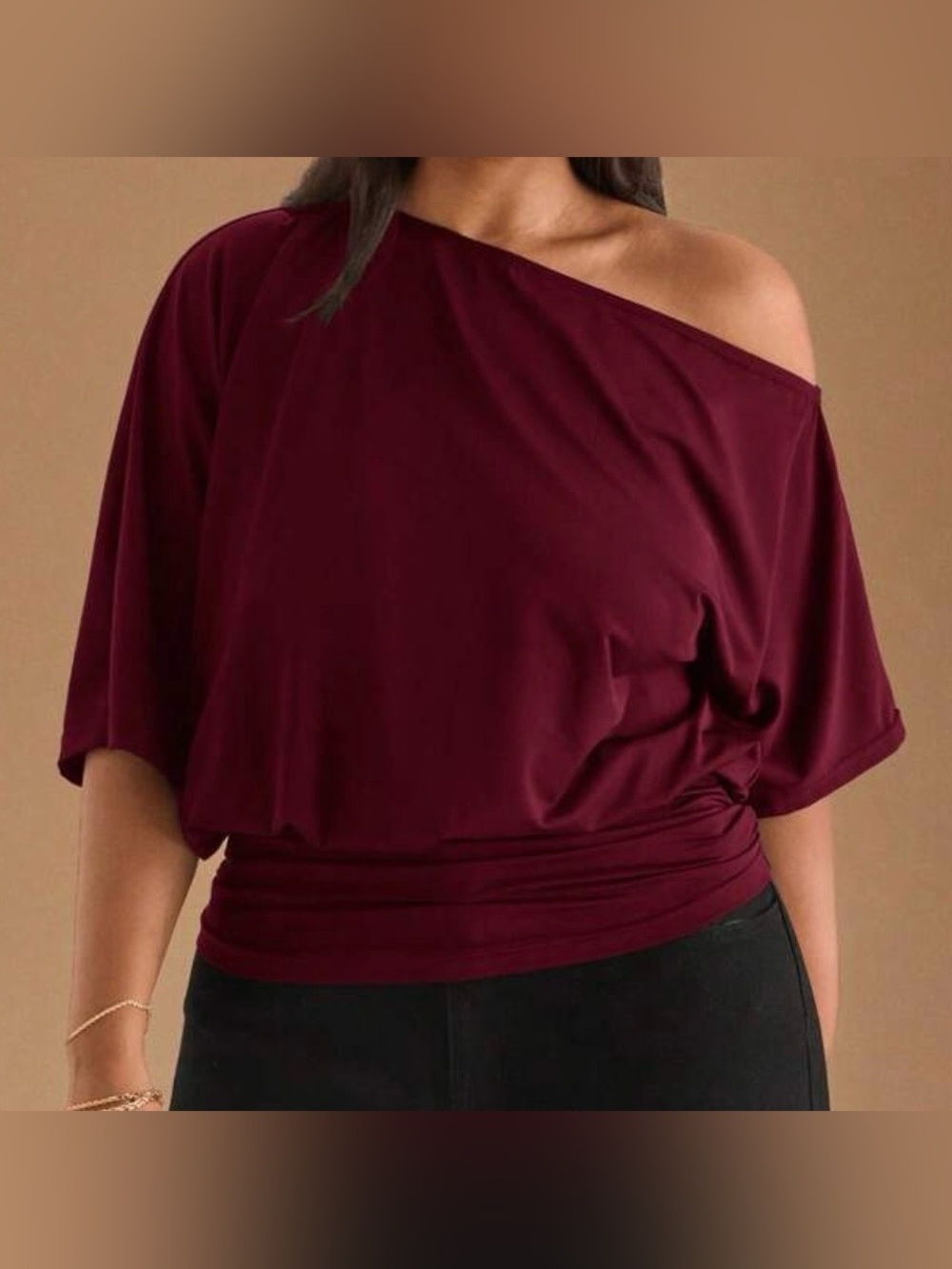 SHEIN Curve Off-Shoulder Sleeve Burgundy Top